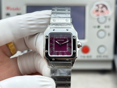 Cartier Santos Mini Size 27*34.5*7.4mm Imported Quartz Movement WG Band Burgundy Watch